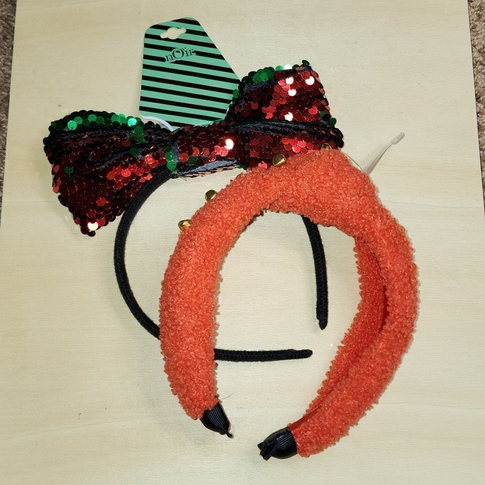 Fa la la la Red with gold stud & a Noir red and green sequin headband